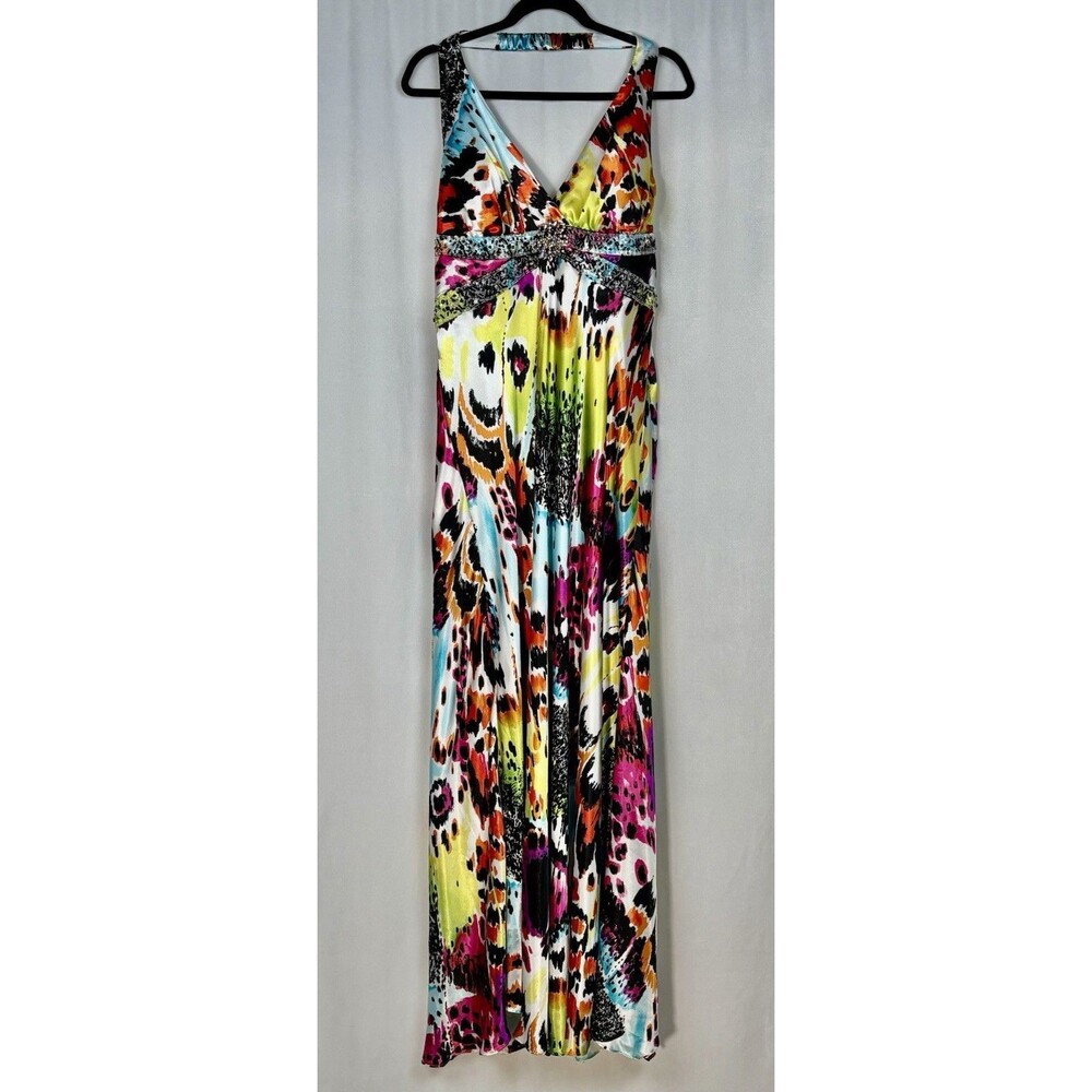 DEB Y2K Halter Maxi Dress Juniors 16/17 Colorful Abstract Empire Waist Beaded